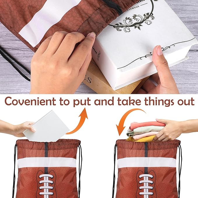 durony 15 Pieces Football Drawstring Gift Bags Bulk Candy Bag 15.8 x 13.4 Inch Football Goodie Backpack Sports Party Favor Supplies for Gym Travel Party Storage
