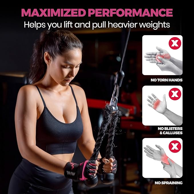MhIL Workout Gloves for Women – Breathable Gym Gloves for Women with Palm Protection and Enhanced Grip – Padded Weight Lifting Glove for Womens with Wrist Wraps Support Weightlifting Exercise Cycling
