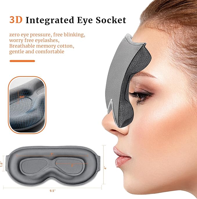 Sleep Eye Mask 3D Contoured Cup Soft and Gentle, Breathable, Comfortable for Side Sleeping, Travellers, Yoga, Men, Women, Adjustable, with Silicone Ear Plugs for Sleeping Noise Reductions
