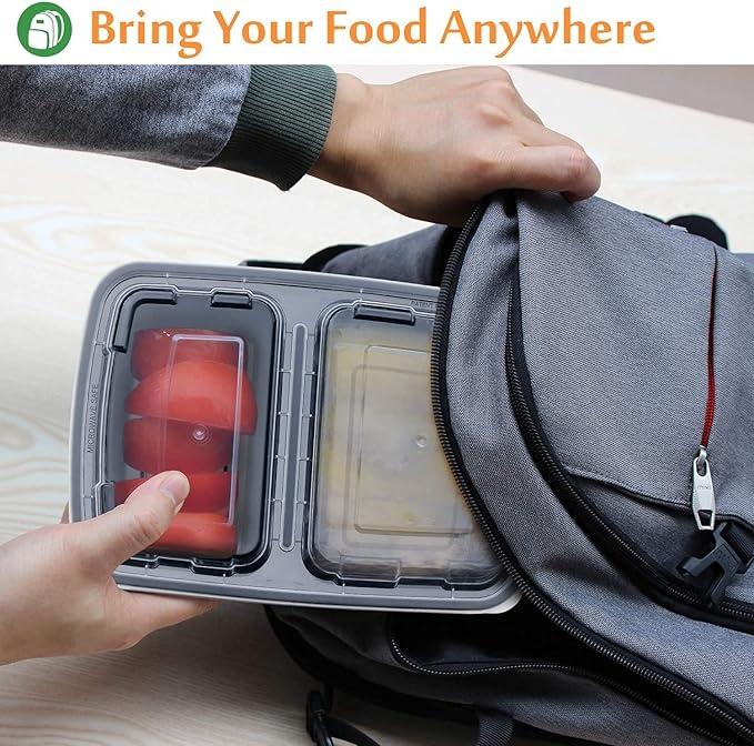Enther Meal Prep Containers [20 Pack] 2 Compartment with Lids, Food Storage Bento Box | BPA Free | Stackable | Reusable Lunch Boxes, Microwave/Dishwasher/Freezer Safe, Portion Control (32 oz)