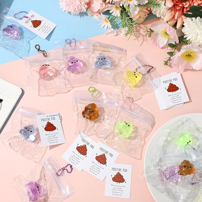 Wettarn 24 Sets Poop Gifts Inspirational Stress Balls with Support Card Positive Stress Relief Prank Colorful Poop Ball Appreciation Gifts for Employee Boss Pharmacy Vet Tech Medical Assistant