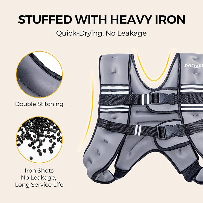 PACEARTH Weighted Vest,4lb/6lb/10lb/12lb/16lb/20lb/25lb/30lb Weight Vest with Reflective Stripe, Body Weight Vests Adjustable for Men, Women Workout, Strength Training, Running, Walking, Jogging