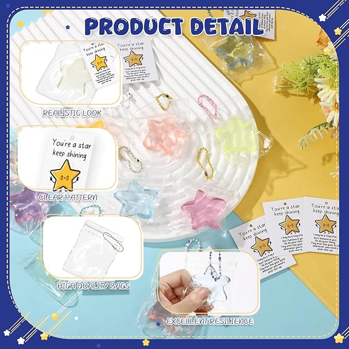 Wettarn 30 Sets Star Stress Balls with Motivational Cards Bulk Stress Relief Toys Classroom Prize Thank You Employee Appreciation Gift Halloween Trick or Treat Party Favors Christmas Stocking Stuffers