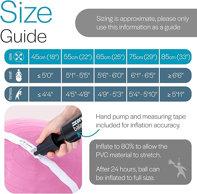 Exercise Ball for Workouts, Anti-Burst and Slip Resistant, Swiss Yoga Ball for Pregnancy, Stability, Fitness and Physical Therapy, 4 Sizes, with Pump