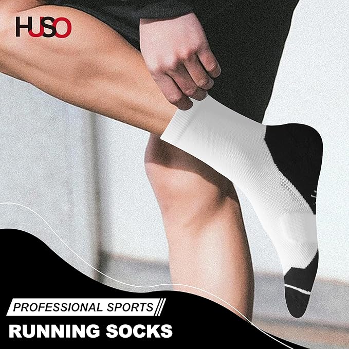 HUSO Compression Ankle Running Socks: Athletic Socks for Men Women with Cushion,Work Hiking Basketball Sport Socks 3 Pairs