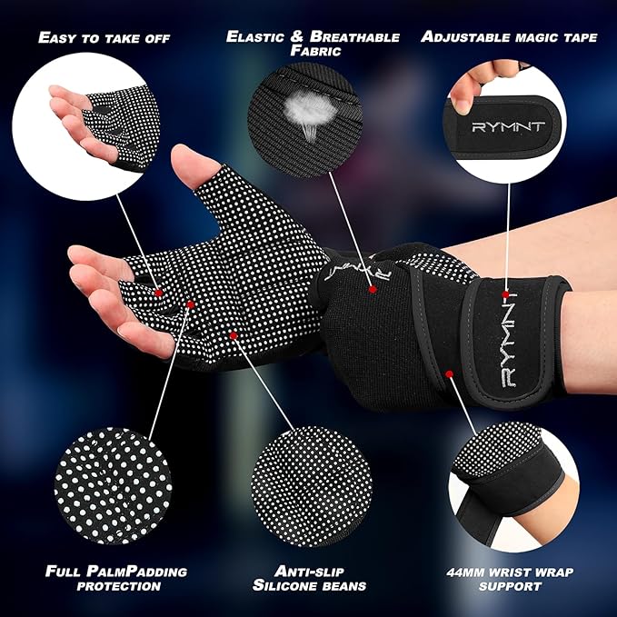 Workout Gloves with Wrist Wrap Support, Weight Lifting Gloves with Full Palm Protection & Extra Grip for Men Women Gym Exercise, Fitness, Weightlifting, Pull ups