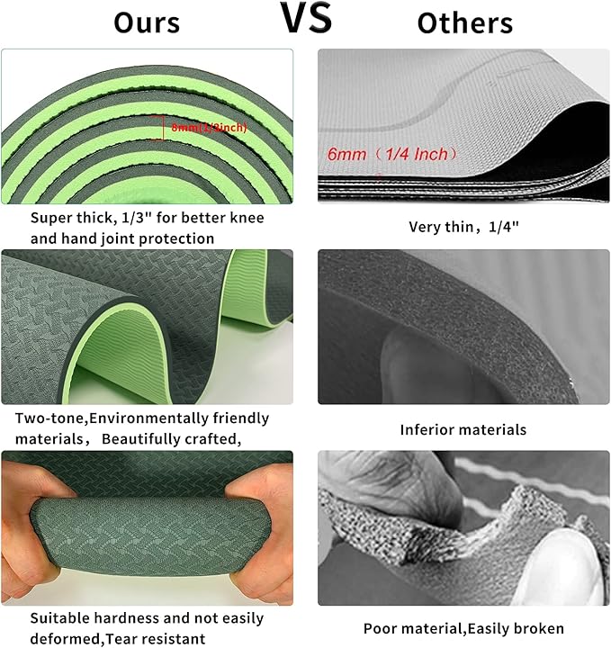 Yoga Mat 1/3 inch QMKGEC Exercise Mats 8mm TPE Non-Slip Extra Thick High-Density Eco Friendly for Yoga Workout Pilates Yoga Mats for Women Men