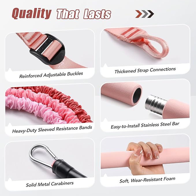 Pilates Equipment Pilates Bar Kit with 6 Fabric Wrapped Resistance Bands 20-180LBS for Women & Men Home Gym Exercise Fitness Full-Body Workouts Multifunctional Yoga Pilates Stick