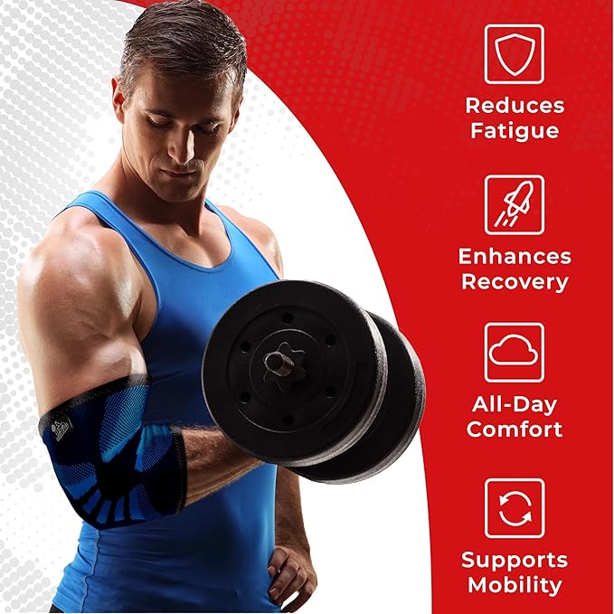 Nordic Lifting Elbow Compression Sleeves (1 Pair) for Men & Women - Support for Pain Relief, Tendonitis, Golfer’s & Tennis Elbow - Weightlifting Brace for Workout, Arm & Joint Recovery