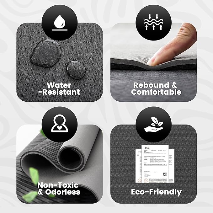 UMINEUX Large Yoga Mat for Men and Women 1/4 & 2/5 Inch Extra Thick TPE Fitness Mat for Home Gym Workout, Non-Slip, Eco Friendly Exercise Mat for Yoga, Pilates, Stretching, Meditation