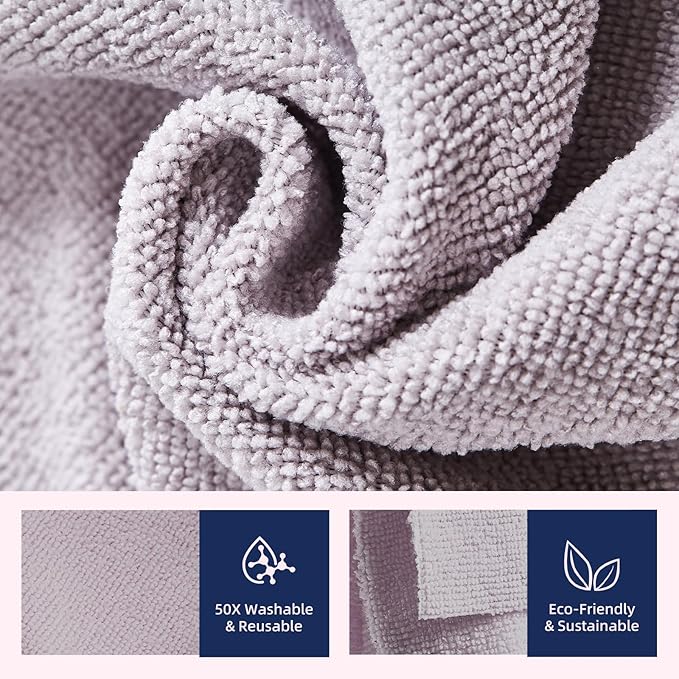 Microfiber Cleaning Cloth Roll - 70 Pack, Tear Away Microfiber Towels, 12" x 12", Reusable, Washable, Streak Free, Ultra Absorbent Dish Rags for Car, Home, Garage or Shop (Grey and Pink)