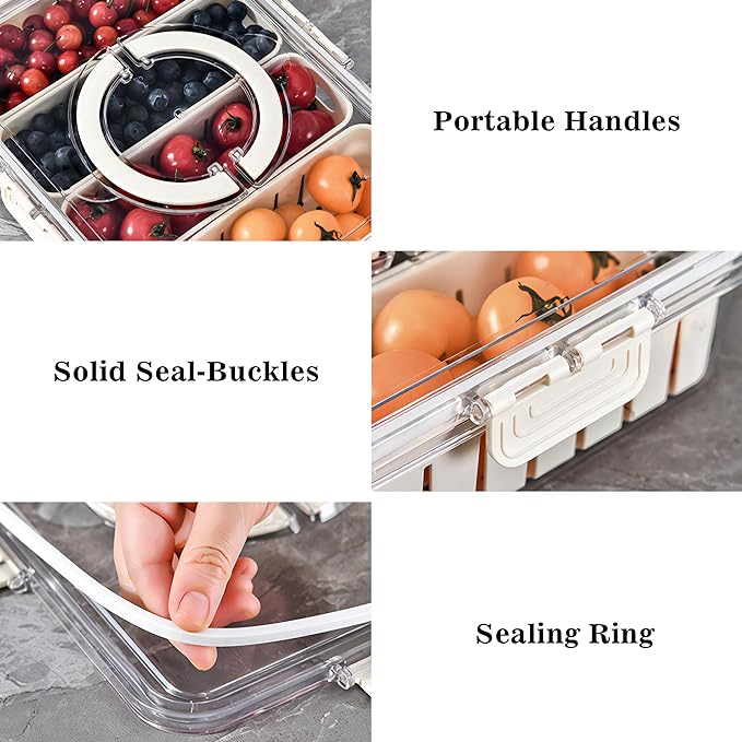 MineSign Divided Snackle Box with Lids Stackable Food Serving Tray for Fruit&Veggie Plastic Fridge Storage Container for Pantry Freezer Clear Snack Box for Meal Prep Candy Nuts Spice