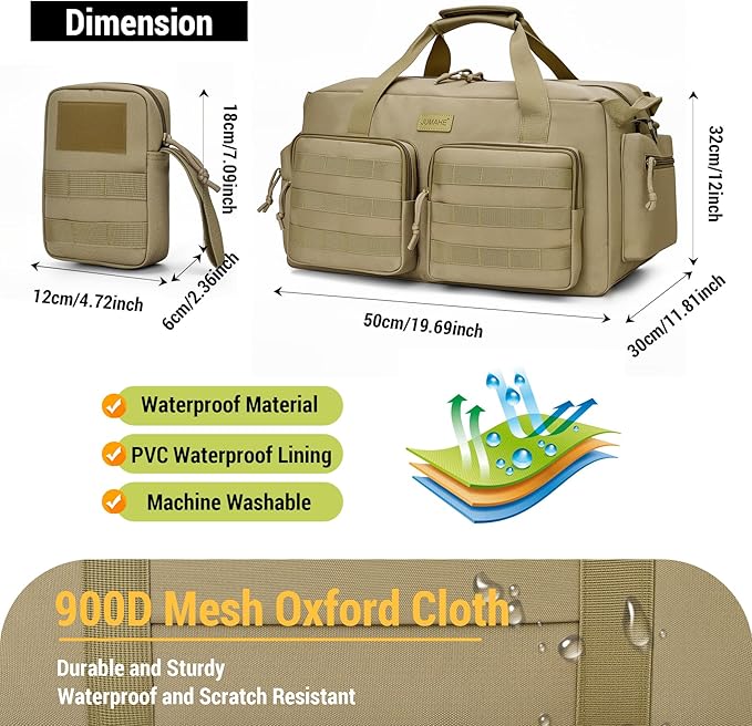 Duffle Bag for Men Women, Gym Bags & Tactical Duffle Bag with Shoe Compartment, Weekender Overnight Bag for Travel Workout, Khaki