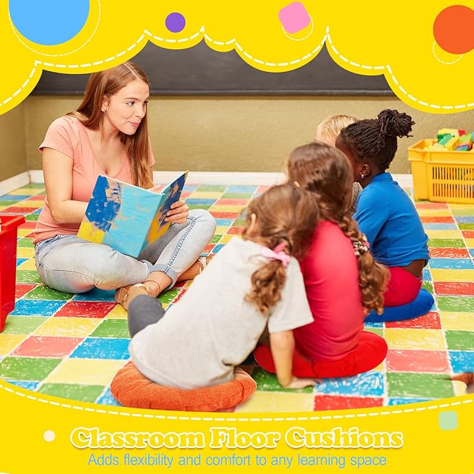 Fumete 16 Pcs 16 Inch Round Floor Cushions for Kids and Toddlers, Flexible Seating Classroom Furniture Floor Pillow for Home, Daycare, Preschool, Yoga and Meditation (Cute)
