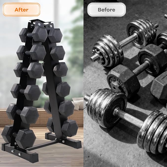 Heavy Duty Dumbbell & Kettlebell Storage Rack Stand, Space-Saving Weight Organizer with Anti-Slip Pads for Home Gym (Dumbbells Not Included)