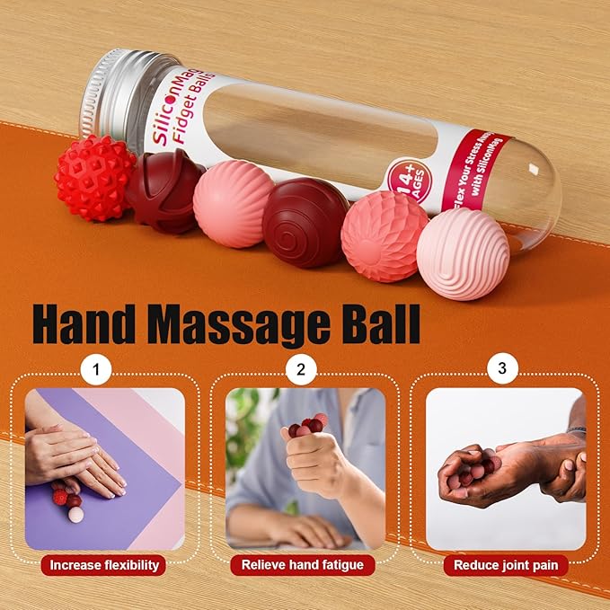 Silicone Magnetic Balls, Fidget Toys, 12-Pack Stress Relief Toys for Adults, Teens, Sensory Toy for Fingers Hands, Quiet Office Desk Toys with Textures, Magnet Fidget Fun Gift (2 Pack(Red+Purple))