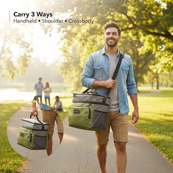 OVENTE Insulated Cooler Bag, Soft Lunch Bag for Men/Women with Leakproof Double Deck Compartment