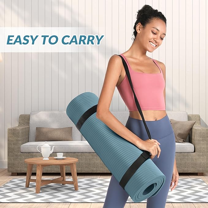 Quality Exercise Yoga Mat, 1/2-Inch Thick High-Density Foam for Full-body workout, Anti-Tear and non-slip Surface, Includes Carry Strap for Home & Studio Workouts,Multiple Options