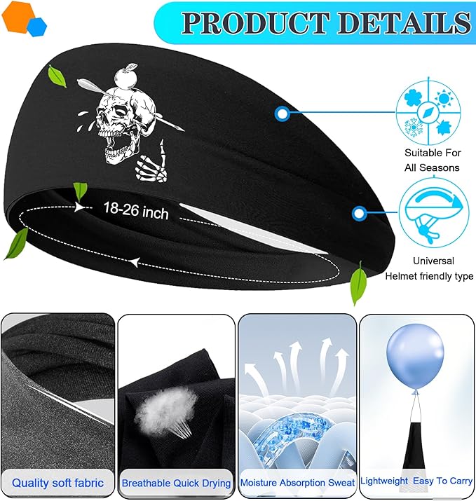 Headbands for Men Women 3pcs Sports Sweat Bands Headbands Men Sweatbands Workout Headband for Mens Running Cooling Skull Sweat Band Head Bands