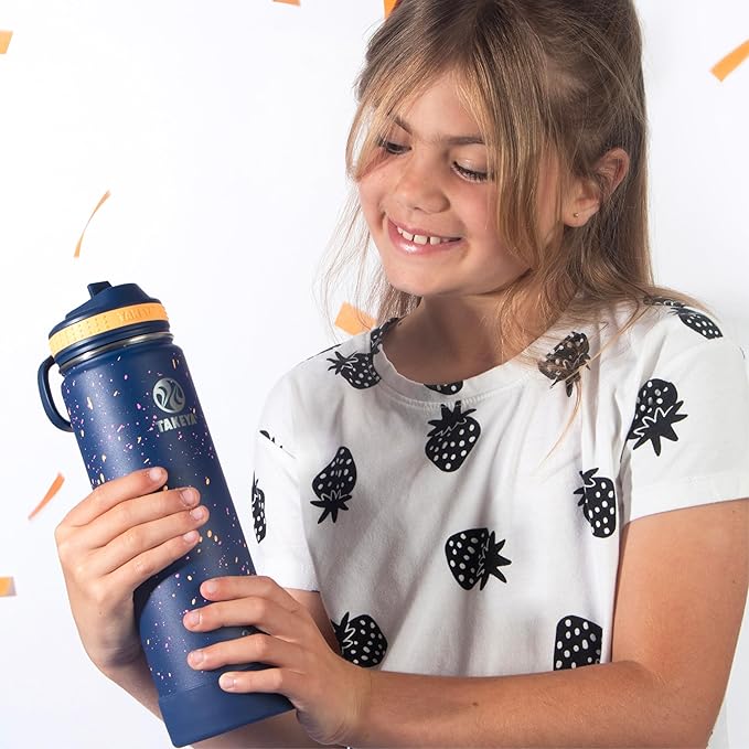 Takeya Actives Water Bottle with Straw Lid - Bottle with Double Stainless Steel Insulation - Dishwasher Safe & BPA-Free - Bottle with Straw Lid & Removable Bumper - 22 oz, Cool Ray