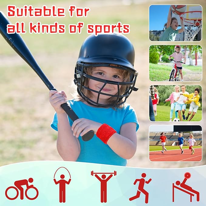 Leyndo 72 Pcs Wrist Sweatbands Bulk for Kids Field Day Cotton Terry Sweat Bands Sports Fan Wristbands Kids for Summer Camp Student Football Team Competition Party