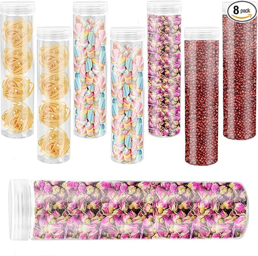 Nsmykhg Round Cracker Containers,8 Pack Saltine Cracker Storage Plastic Cracker Keeper Airtight Cracker Container Spaghetti Container,Spaghetti Container Clear Cylinder Cookie Holder for Food Storage