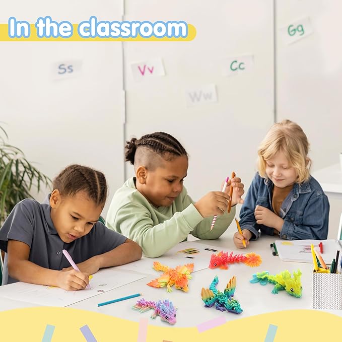 JOYIN 8 Pcs 3D Printed Dragon, 4.4" Colorful 3D Printed Flexible Articulated Dragon Fidget Toys for Home Office Desk Decor, Autism Stress Relief Fidget Toys for Kids & Adults Birthday Gift