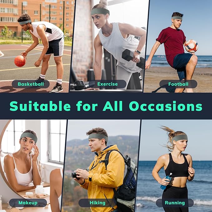 Sweatbands Sports Headband for Men & Women - Terry Cloth Moisture-Wicking Sports Towel Headband for Tennis, Basketball, Running, Gym, and Fitness Working Out