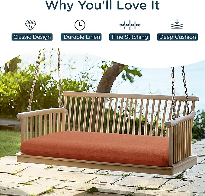 Codi Outdoor Bench Cushion for Patio Furniture 36x18x3 Inch – Linen Texture, Fade Resistant, Waterproof, Removable Cover, Comfortable High-Density Foam for Garden & Porch, Spice