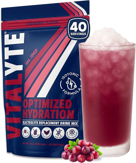 Vitalyte Electrolyte Powder Drink Mix, Isotonic Electrolyte Hydration Mix, Gluten Free Post Workout Powder Mix, Pack of 1, 35 oz., Cranberry Frost Flavor