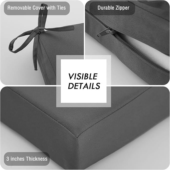 idee-home Outdoor Bench Cushion Waterproof, Bench Cushions for Outdoor Furniture, Patio Porch Swing Replacement Seat Pad with Ties for Garden Backyard, 59 x 18 Inch Dark Grey