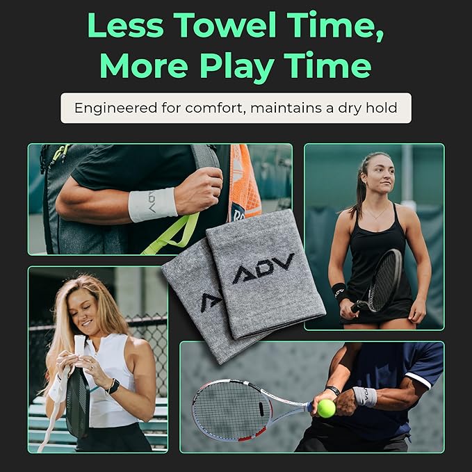 ADV Tennis Wristbands with New Age Polyester Cotton Blend - Ultra Absorbent Wrist Sweatbands - Doublewide & Slim Wrist Bands for Sweat - 4 Pack or 2 Pack