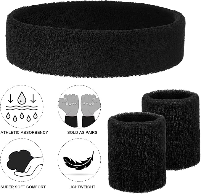 48 Pcs Football Sweatbands Bulk for Men Women Striped Sweatband Set, Include 16 Headband and 32 Wristbands Sports Neon Accessories for 80's Costume Party Athletic Gym