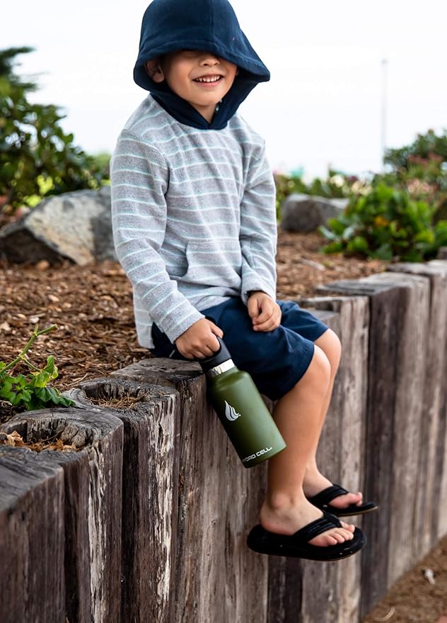 HYDRO CELL Stainless Steel Water Bottle with Straw & 2 Standard Mouth Lids (32oz 24oz 20oz 16oz) Keeps Liquids Hot or Cold w/Double Wall Vacuum Insulated Leak Proof Sport Design (Army 16oz)