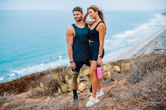 HYDRO CELL Stainless Steel Water Bottle with Straw & 2 Standard Mouth Lids (32oz 24oz 20oz 16oz) Keeps Liquids Hot or Cold w/Double Wall Vacuum Insulated Leak Proof Sport Design (Fuchsia 20oz)