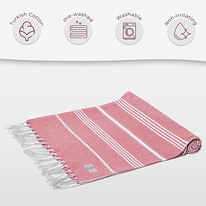 Cute Beach Towel - Quick Dry & Sand Free, Oversized (39" x 71"), Versatile, Perfect as Yoga Mat, Pool Towel, Turkish Towel, or Picnic Blanket - Coral