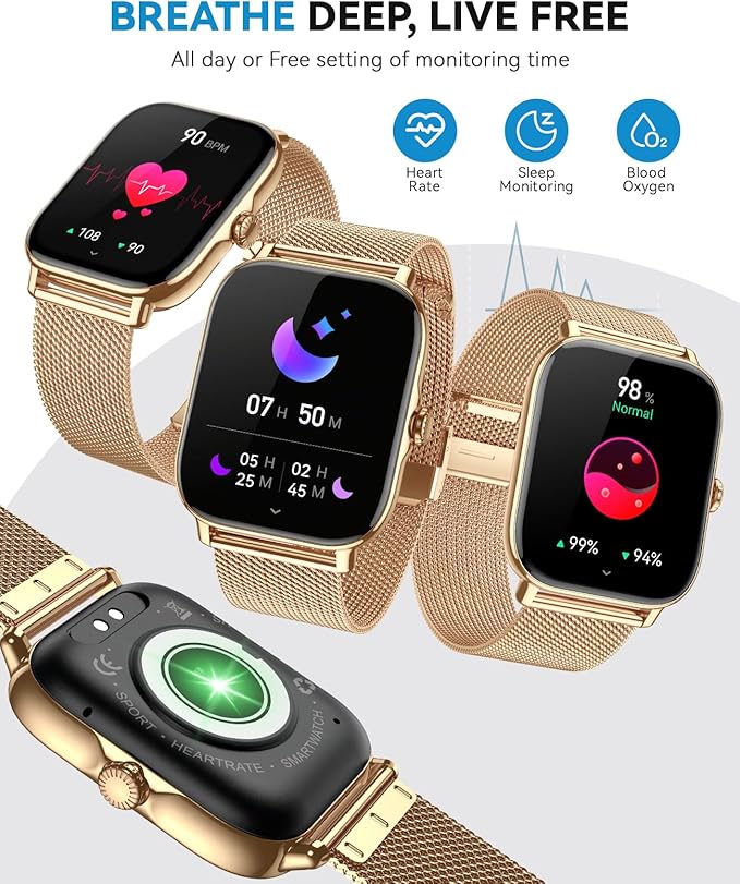 Smart Watches for Women Men,Fitness Watch (Answer/Make Calls),Fitness Tracker with 120+ Sport Modes/Step Counter/Sleep Monitor/Pedometer,IP68 Waterproof, Smartwatch for Android/iPhone, Gold