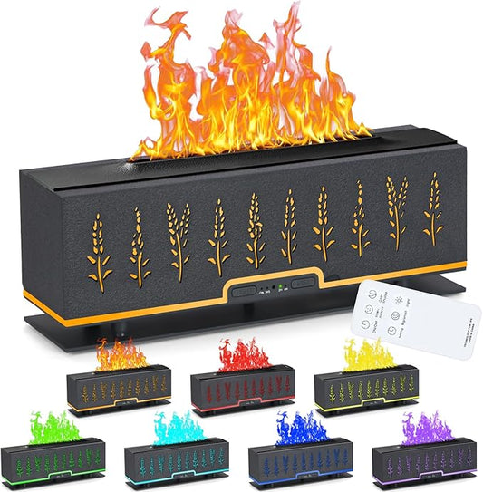 Colorful Essential Oil Diffuser, 7 Colors Flame Fire Diffuser, 200ML Ultra-Quiet Aromatherapy Diffuser with Remote Control, Timer Up, Auto-Off Protection for Home,Office,Bedroom (Grey Black)