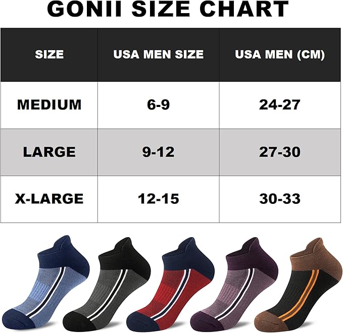 Gonii Men's Running Athletic Ankle Socks - Thick Cushioned Low Cut Socks (5 Pairs)