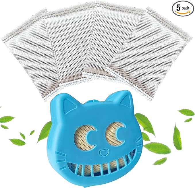 Unscented Cat Litter Box Deodorizer Kit Stick-On Activated Carbon Odor Eliminators Compatible with most manual and automatic litter boxes (4 Refills+ 1 Box) (Blue, Unscented)