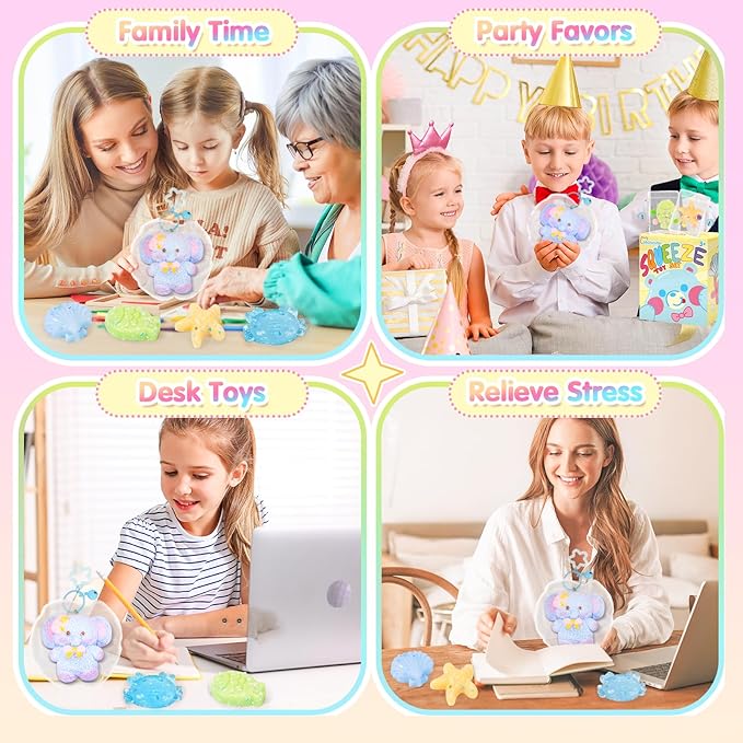Squishies Toys Set 5PCS, Squeeze Toys Soft Elephant Starfish Seashell Crab Sensory Fidget Toys for Stress Anxiety Relief, Sticky Toys Party Favors Birthday for Boys and Girls