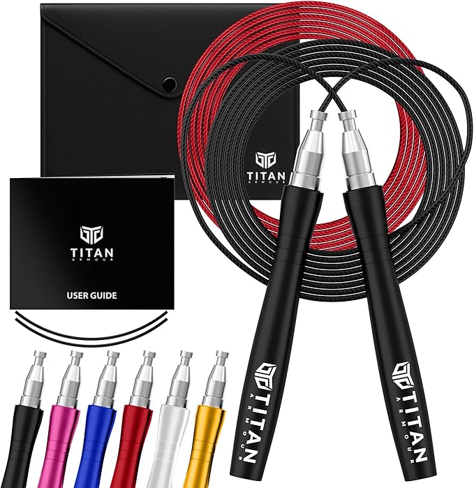 Titan Armour® Speed Rope - Professional Self-Locking & Adjustable, Adult Speed Jump Rope | 2 x Steel Ropes, Cable Protector & Travel Case | Jump Rope Crossfit, Boxing, Fitness MMA for Men & Women