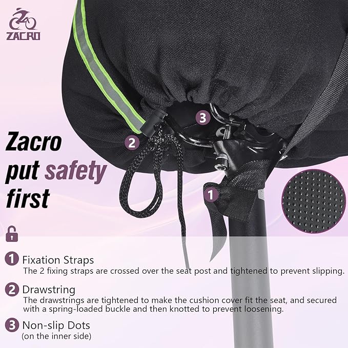 Zacro Bike Seat Cushion - Gel Padded Bike Seat Cover for Men Women Comfort, Extra Soft Exercise Bicycle Seat Compatible with Peloton, Outdoor & Indoor Bike Saddles