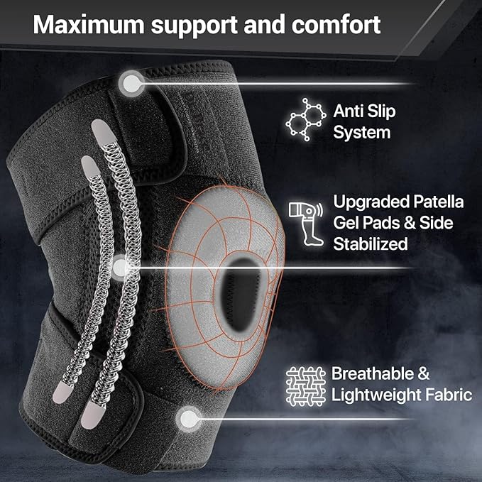 DR. BRACE ELITE Knee Brace with Side Stabilizers & Patella Gel Pads for Maximum Knee Pain Support and fast recovery for men and women-Please Check How To Size Video (Pluto, Large)
