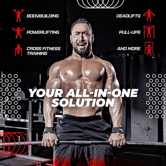 JerkFit Death Grips Premium Lifting Straps - Car Tire Grade Rubber PVC Wrist Straps for Shrugs, Pull Ups & Deadlifts with Neoprene Padded Support