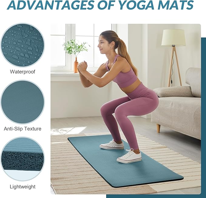 Quality Exercise Yoga Mat, 1/2-Inch Thick High-Density Foam for Full-body workout, Anti-Tear and non-slip Surface, Includes Carry Strap for Home & Studio Workouts,Multiple Options