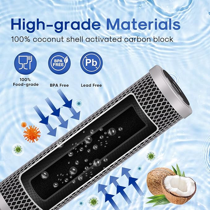 ICEPURE 1 Micron 10" x 2.5" Whole House Upgraded Coconut Shell Activated Water Filter Lead Remove Filter Cartridge Replacement for WFPFC8002, SCWH-5, WHCF-WHWC, FXWTC, CTO10-CQB, RO Unit, 2PACK