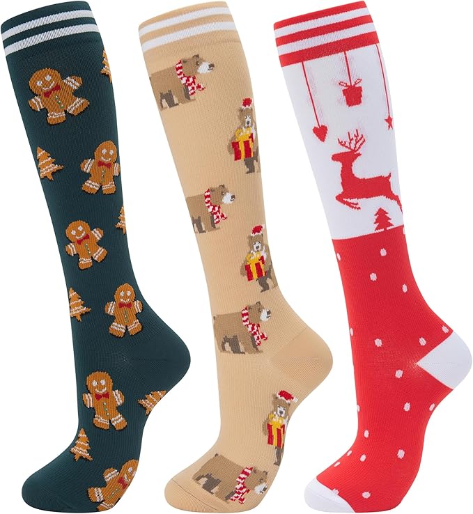 fenglaoda Compression Socks for Women Men Knee High 3 Pairs Support for Nurses, Travel, Circulation, Athletic, Pregnancy