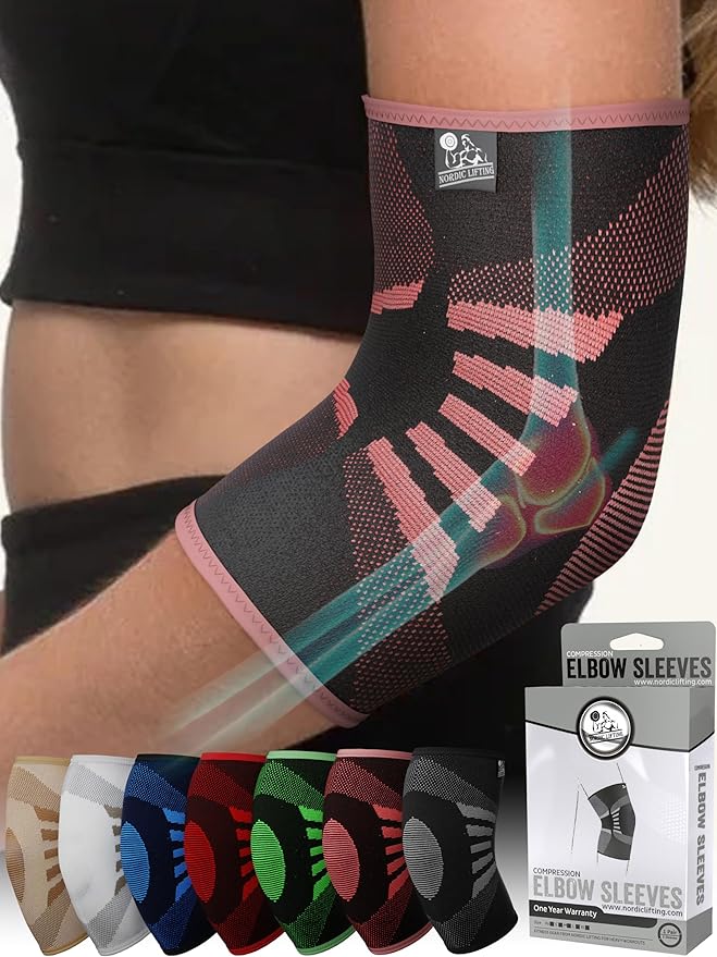 Nordic Lifting Elbow Compression Sleeves (1 Pair) for Men & Women - Support for Pain Relief, Tendonitis, Golfer’s & Tennis Elbow - Weightlifting Brace for Workout, Arm & Joint Recovery