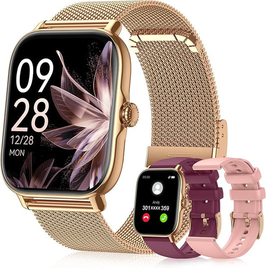 Smart Watches for Women Men,Fitness Watch (Answer/Make Calls),Fitness Tracker with 120+ Sport Modes/Step Counter/Sleep Monitor/Pedometer,IP68 Waterproof, Smartwatch for Android/iPhone, Gold